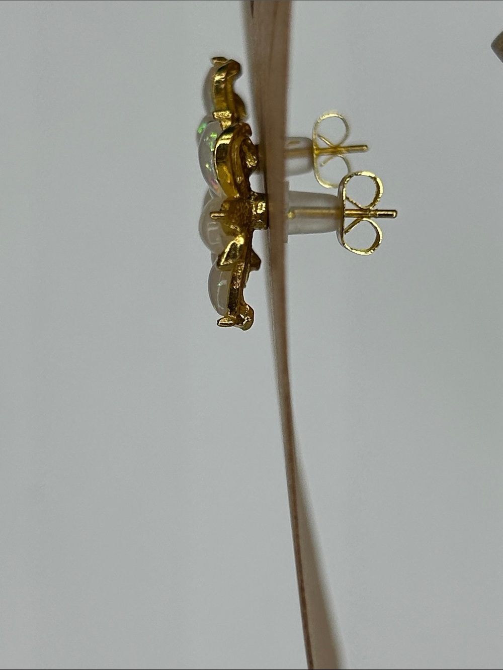 Gold Floral Opal & Amethyst Stud Earrings Fashion Jewelry - Picture 3 of 3